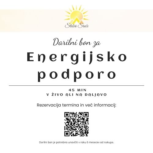 Darilni bon za energijsko podporo z logotipom Stebri Sreče in navedeno veljavnostjo 6 mesecev.